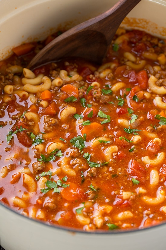 Goulash Soup - Beef and Tomato Macaroni Soup - Cooking Classy